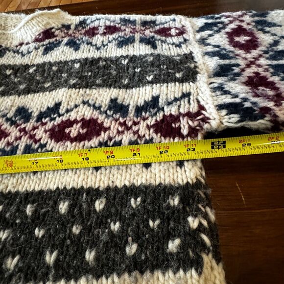 Wool Sweater Crewneck Large Ecuador Chunky Cable Knit Cream Earth Traders - Picture 4 of 7